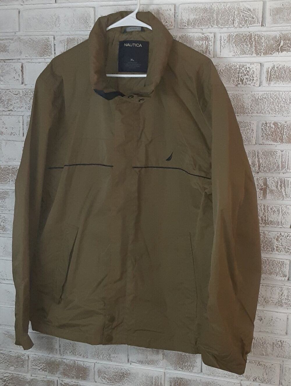 Nautica Light Jacket sz XL Olive Hidden Hoodie Sportswear Golf Windbreaker A1